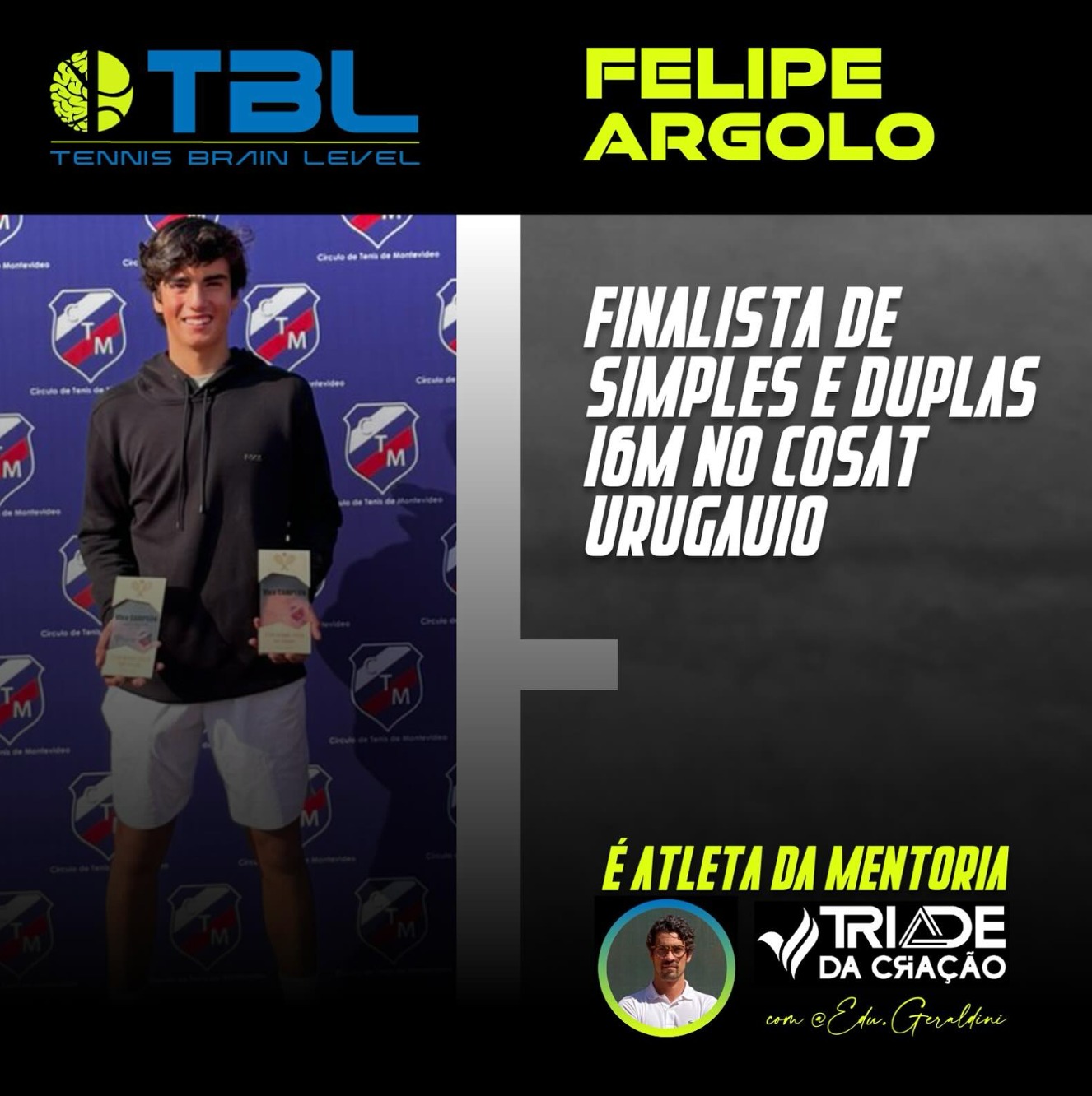 Felipe Argolo — finalista de simples e duplas 16M no COSAT Uruguai